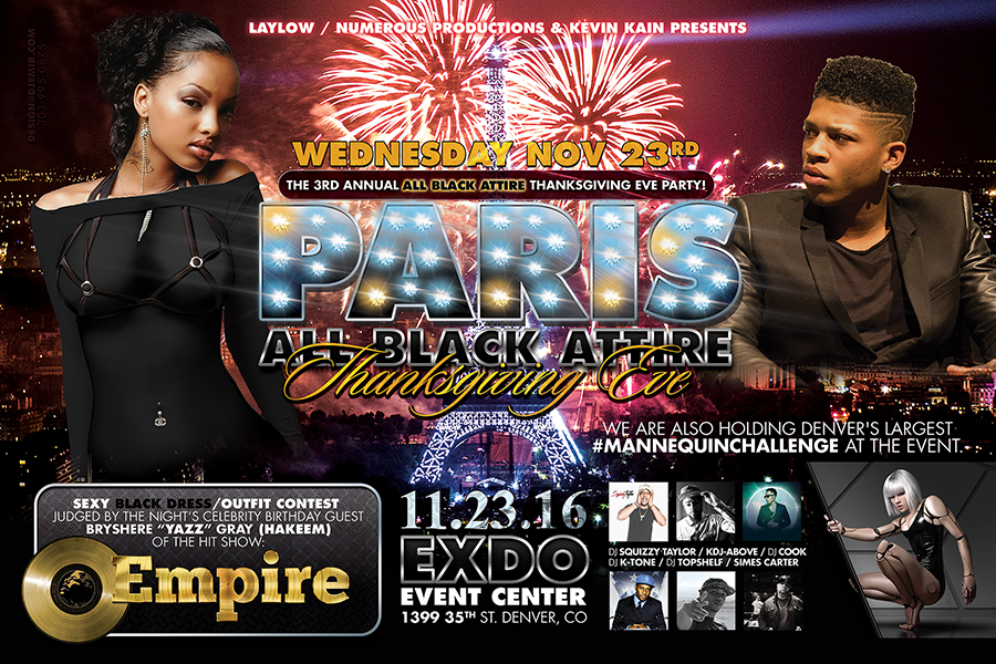 Paris All Black Attire Thanksgiving Eve Flyer with Bryshere Yazz Gray Hakeem from The TV Show Empire