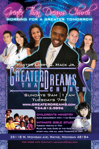 Greater Than Dreams Church Flyer Design Michigan