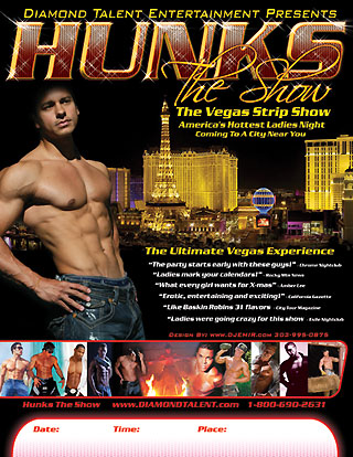 Hunks The Show Vegas Nightclub Male Review Flyer design