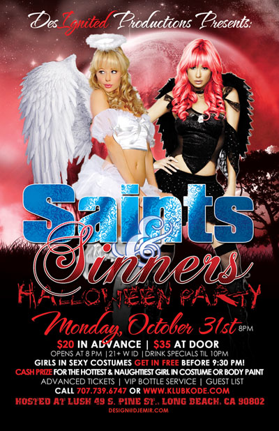 Saints and Sinners Halloween Party Flyer Design Red