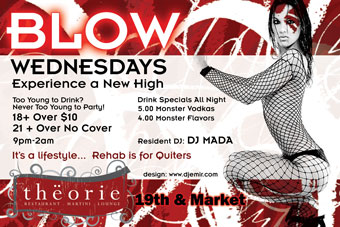 Blow Wednesdays Flyer Back Theorie Nightclub Denver