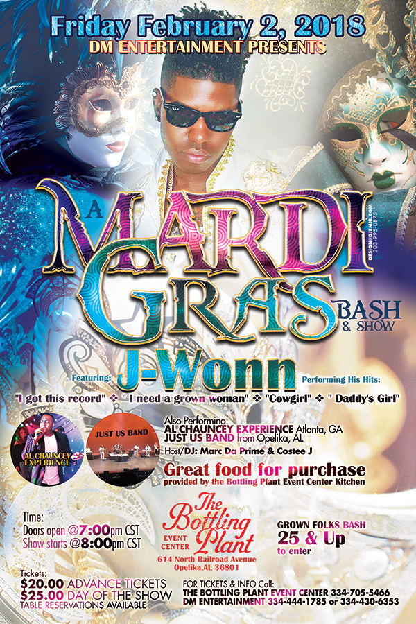 Mardi Gras Bashfeaturing J-Wonn Al Chauncey Experience at Bottling Plant Event Center