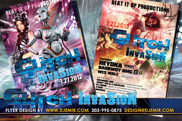 Glitch Invasion EDM Flyer Design