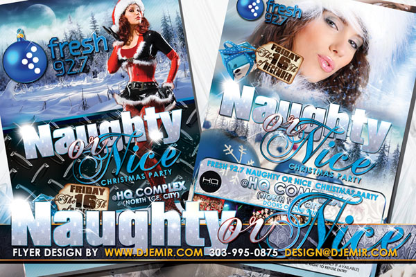 Naughty or Nice Sexy Santa Christmas Party Flyer Design