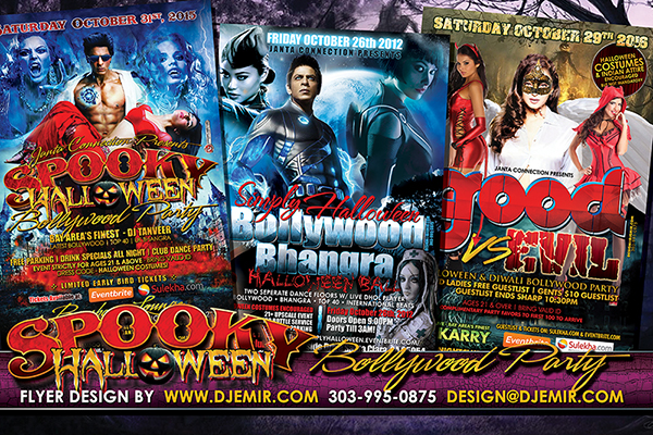 Good Vs Evil and Sppoky Bollywood Halloween Ball Flyer Designs